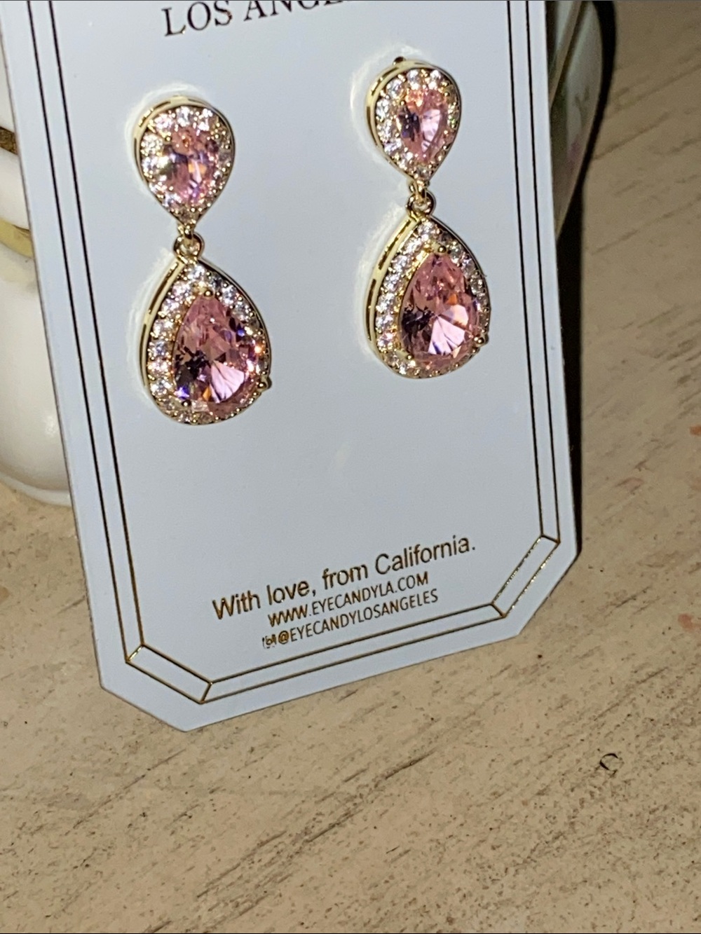 New Eyecandy Cubic Zirconia Tear Drop Earrings, Pink Ice
